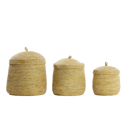 Baskets with lid set of 3 MANGALA yellow