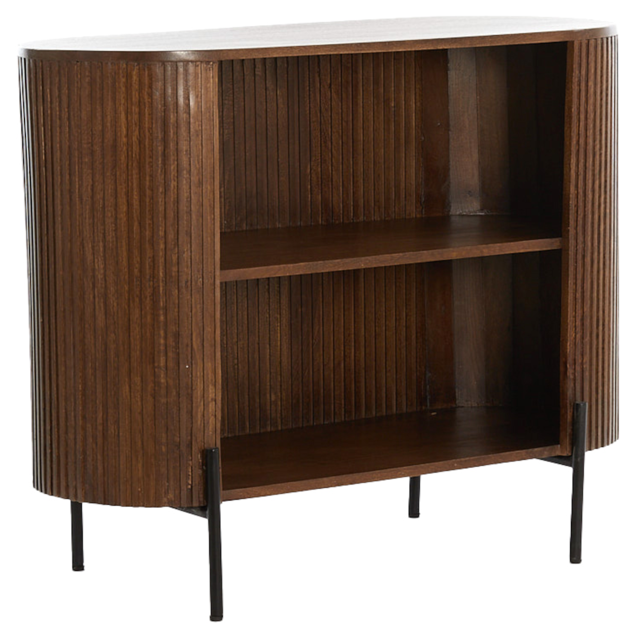 Modernes Mango-Holz Sideboard mit mattschwarzen Metallfüßen.
