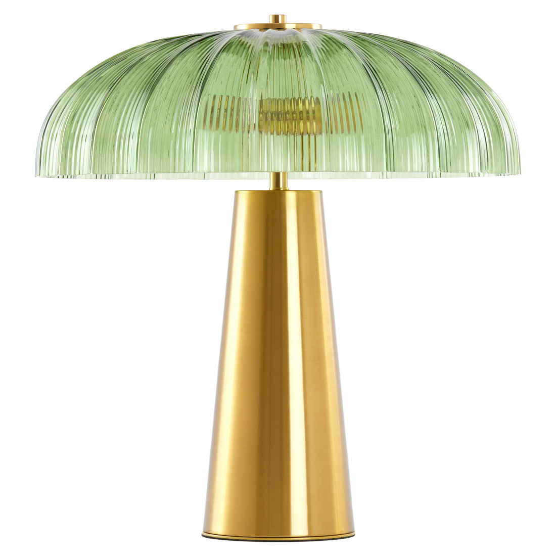 Tischlampe FUNGO von Light & Living mit grünem Glasschirm und goldenem Fuß.
