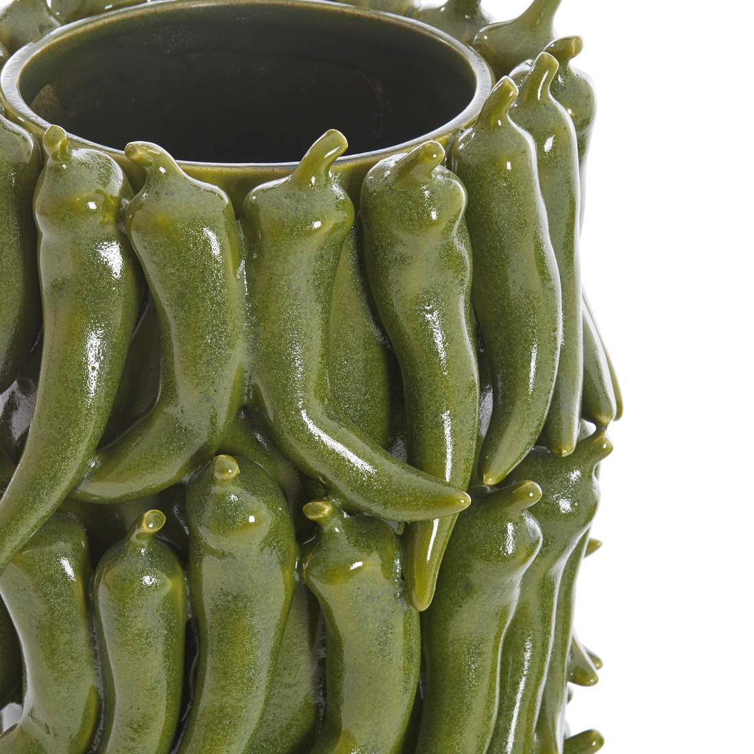 Detailansicht der PEPPER Vase von Light &amp; Living mit Pfefferschoten-Motiv.
