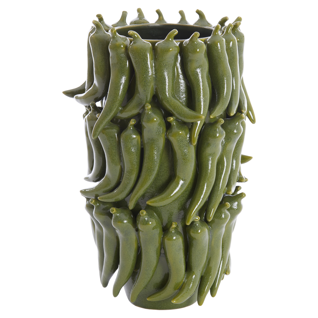 Dunkelgrüne PEPPER Keramikvase von Light & Living auf weißem Hintergrund.