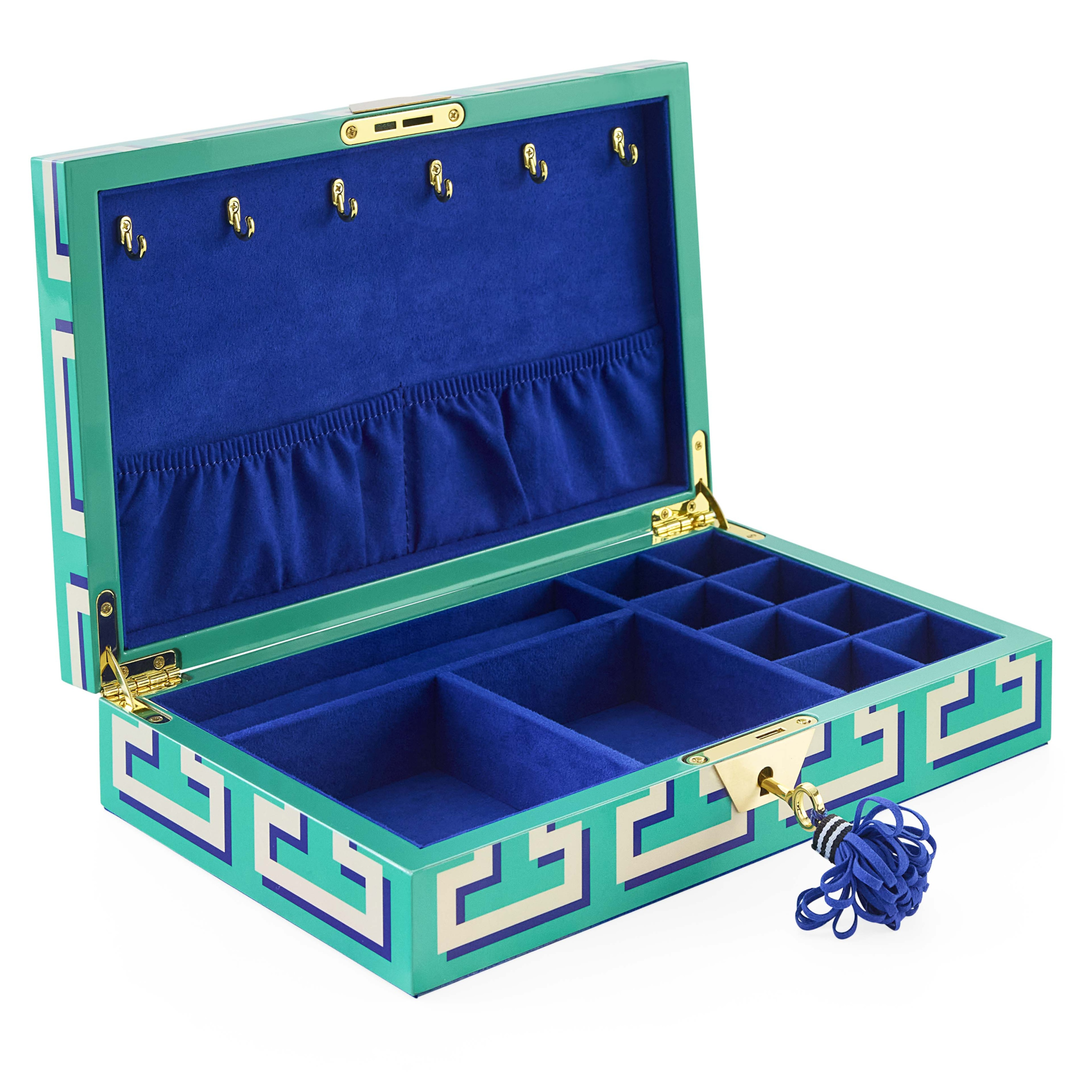 Luxus-Schmuckdose mit grafischem Muster und dekorativem Quastenverschluss