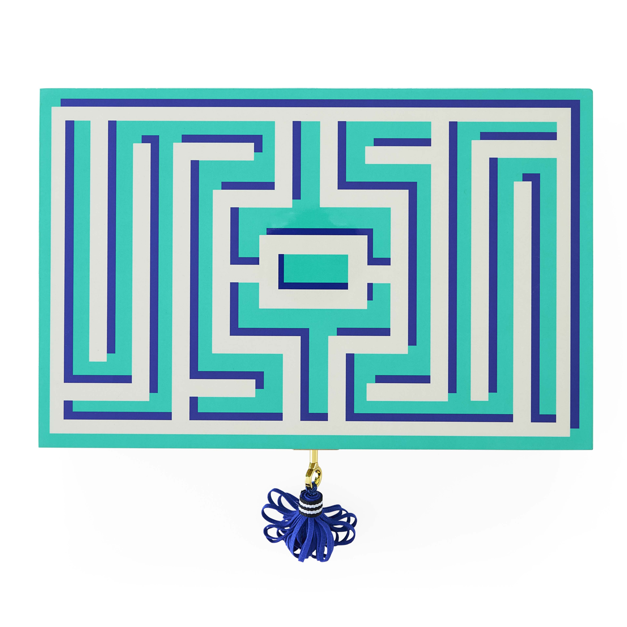 Glänzende Jonathan Adler Jewelry Box mit geometrischem Design in Türkistönen