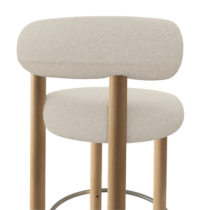 Fat 75cm Bar Stool – Natural Wood &amp; Bouclé Bright White von Tom Dixon