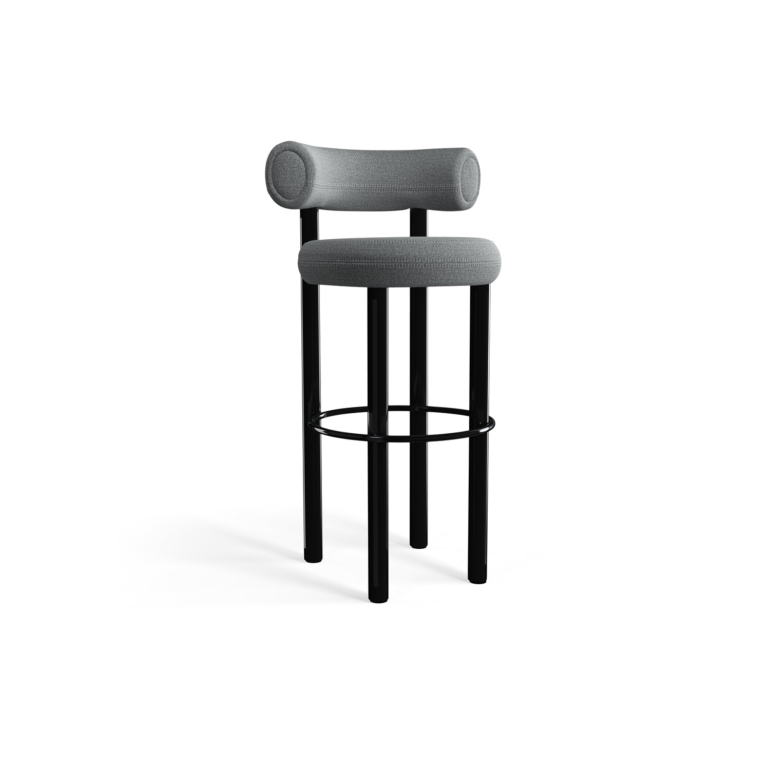 Fat Bar Stool 75 cm – Barhocker mit schwarzem Stahlgestell &amp; Kvadrat Hallingdal Mid Grey von Tom Dixon