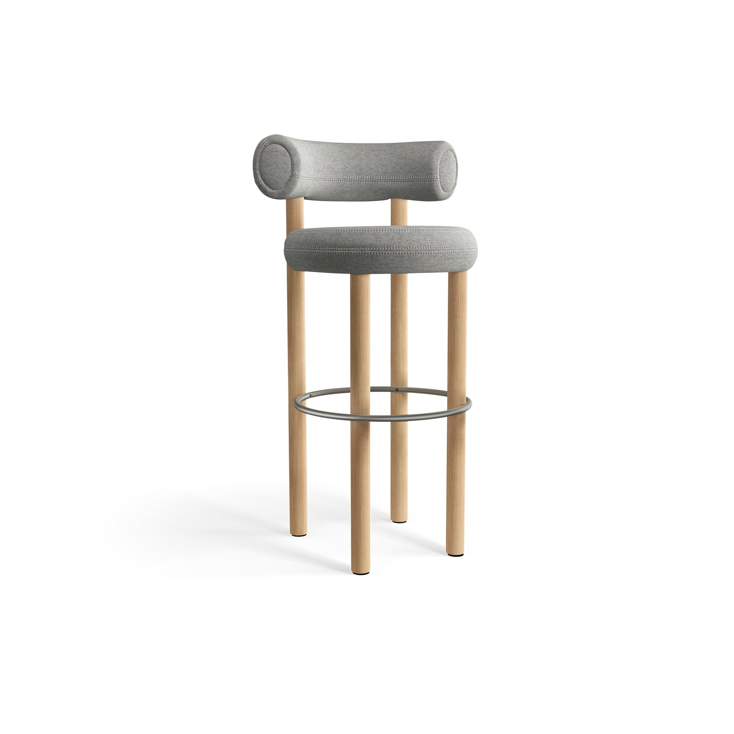 Taburete de bar Fat 75 cm – Madera natural y Kvadrat Hallingdal gris claro