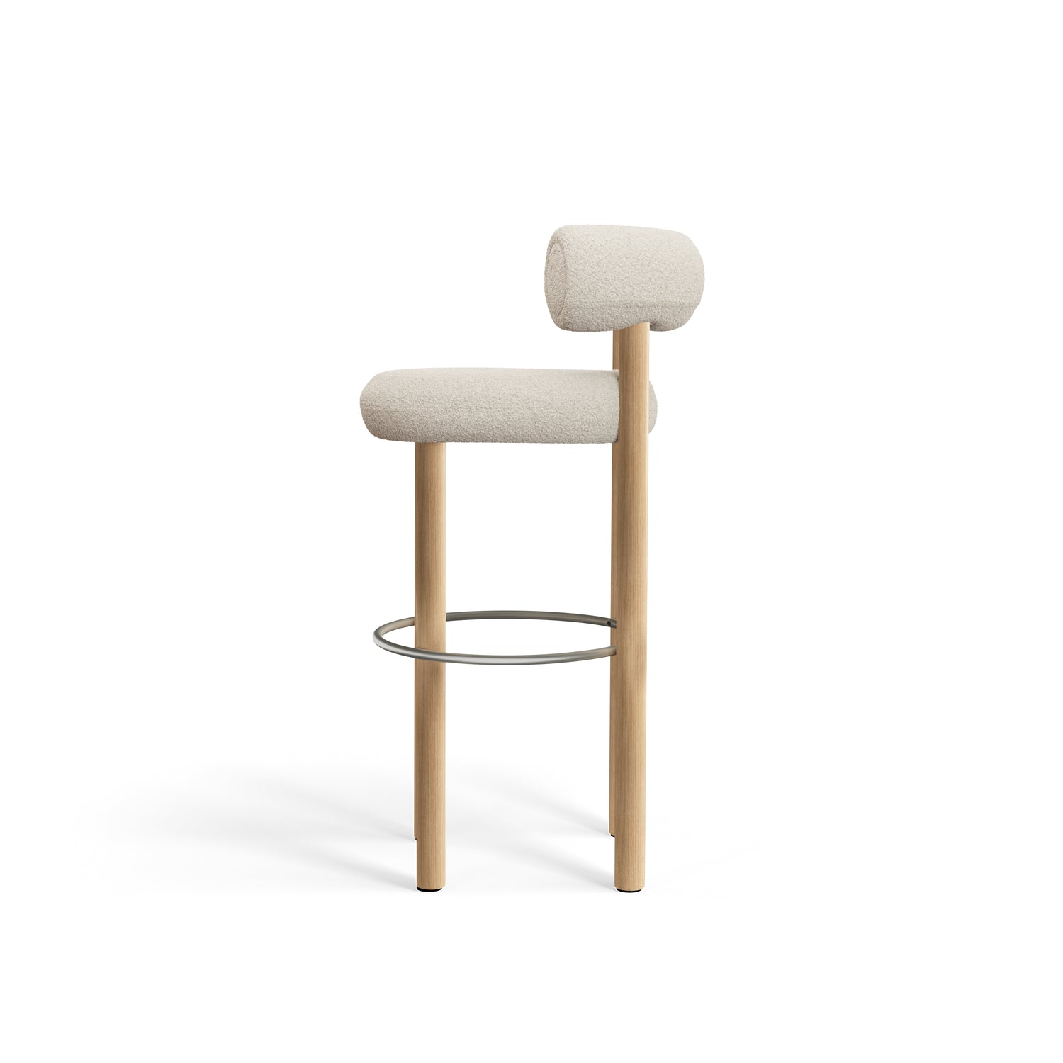Fat 75cm Bar Stool – Natural Wood &amp; Bouclé Bright White von Tom Dixon