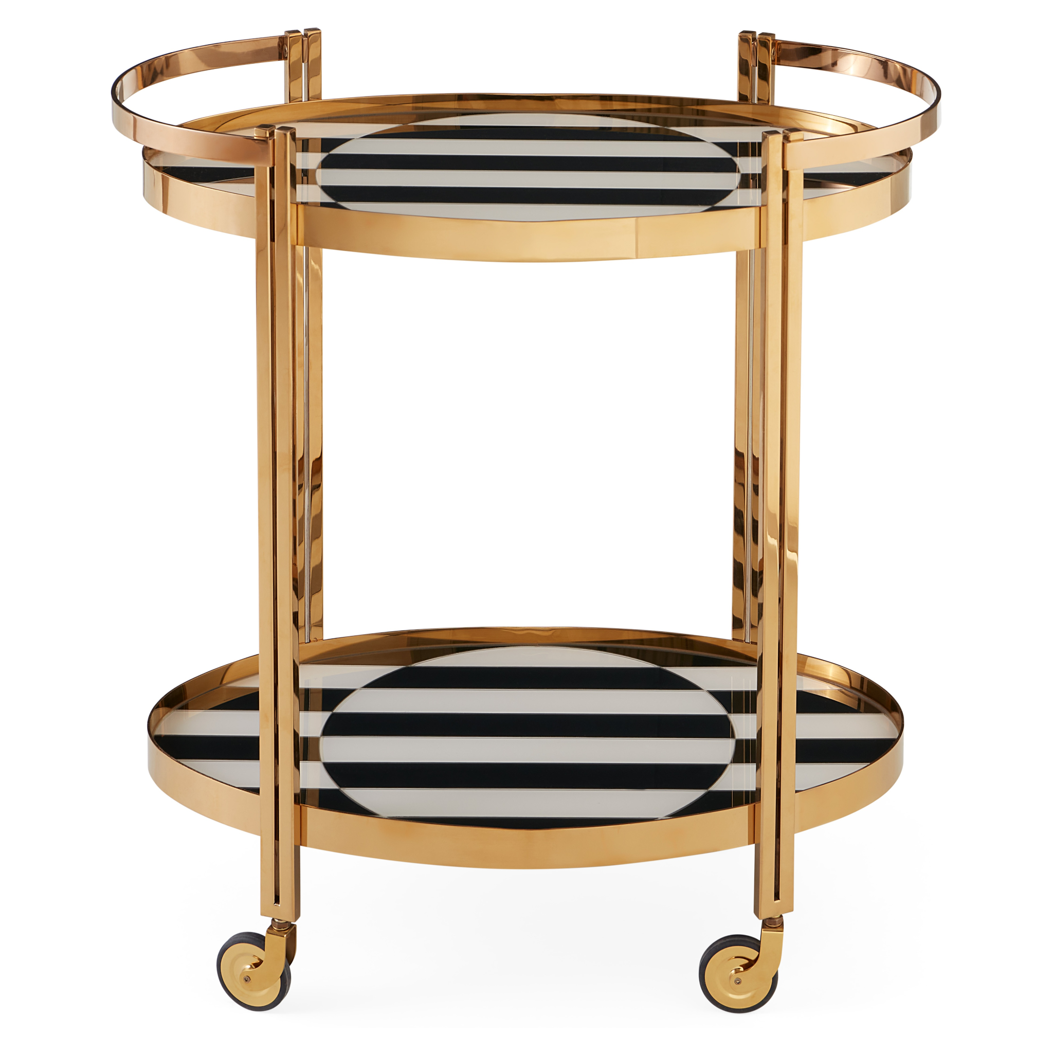 Eleganter Barwagen von Jonathan Adler mit Streifen-Design.