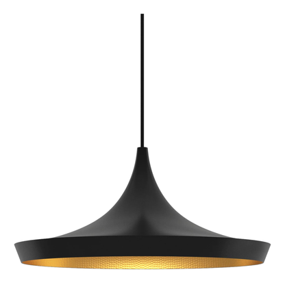 Beat Wide Pendant Light von Tom Dixon als breite Design Pendelleuchte mit organischer Form und warmem LED Licht im Innenraum