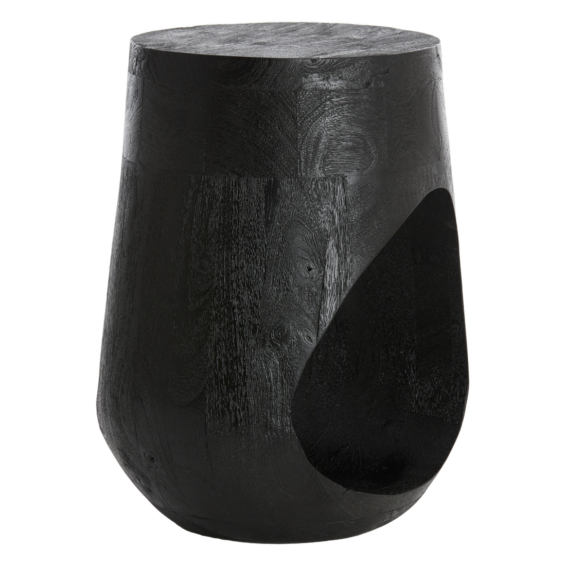 Stilvoller schwarzer Beistelltisch mit runder Form.