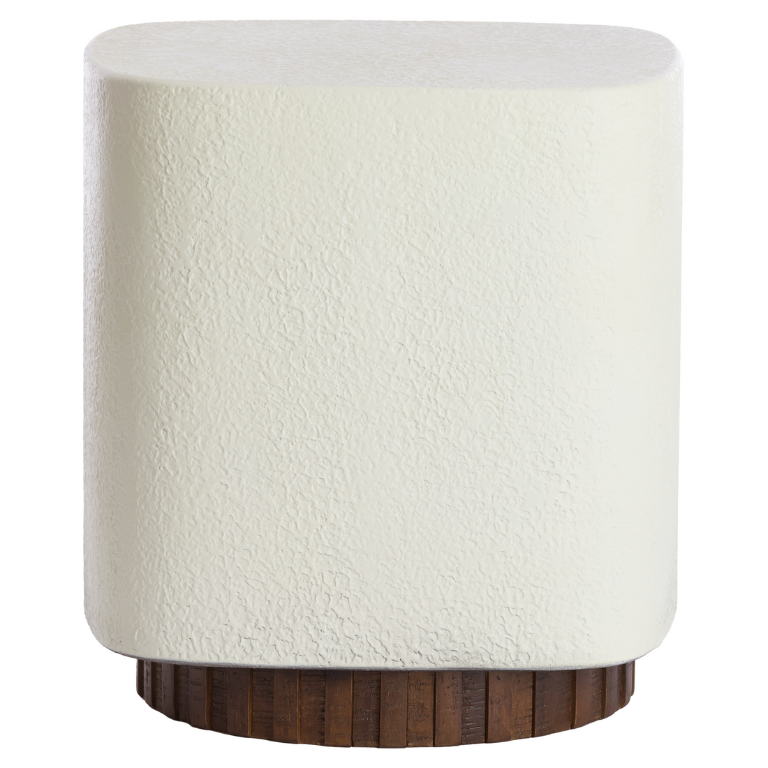 Eleganter SEDDON Beistelltisch in Creme mit braunem Holzunterteil, perfekt für Wohnzimmer oder Schlafzimmer.