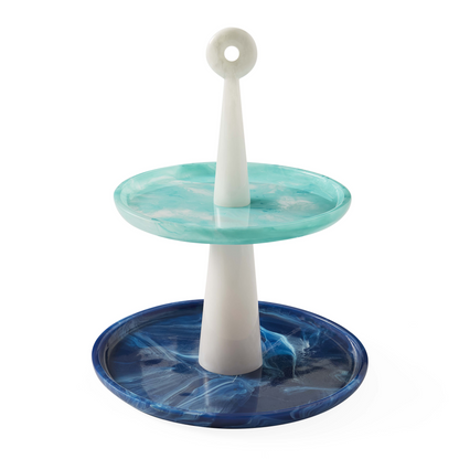 Marmoriertes Stufentablett aus Acryl in Blau und Türkis von Jonathan Adler