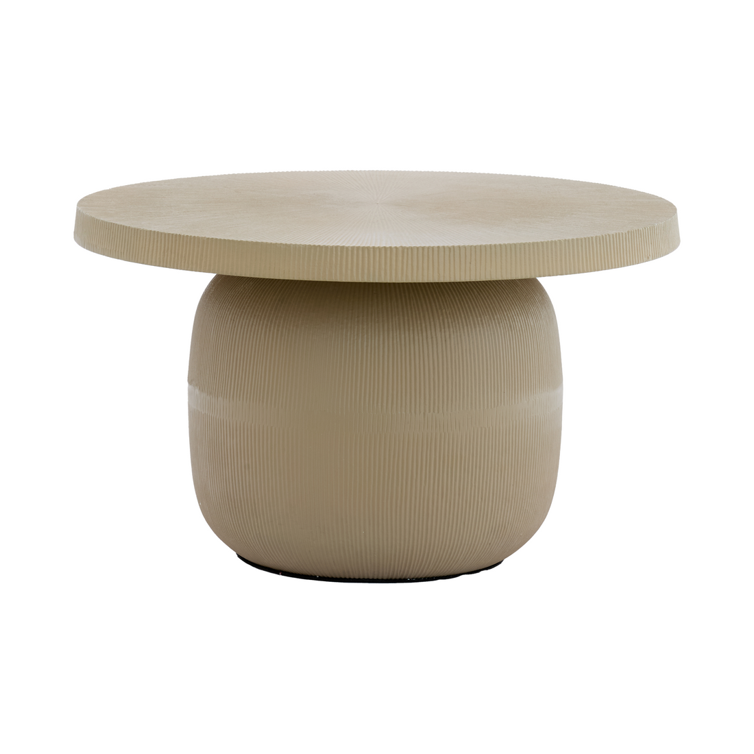 Kleiner runder Couchtisch aus Metall in Sand mit organischer Form