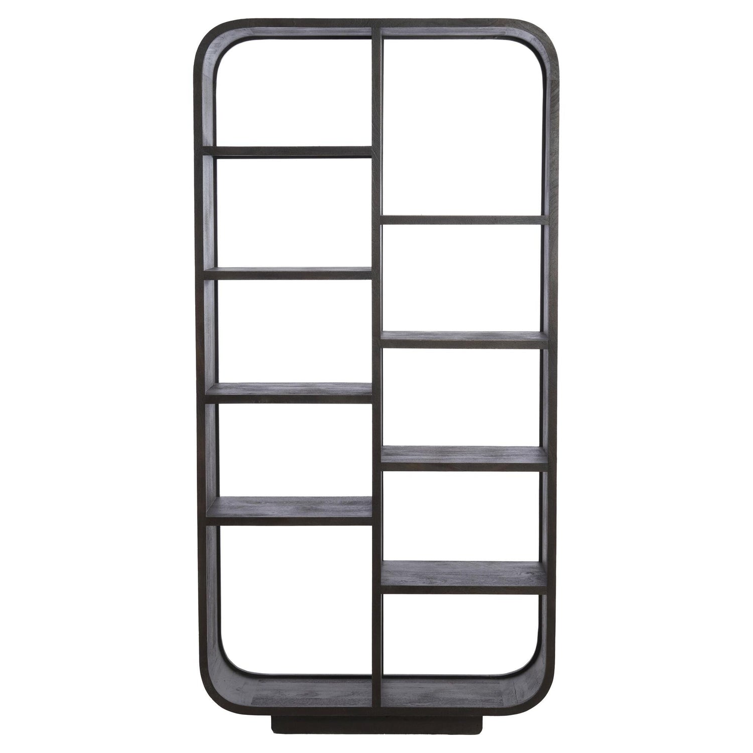 Großes Hochregal aus matt dunkel rotbraunem Holz