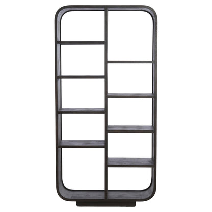 Großes Hochregal aus matt dunkel rotbraunem Holz