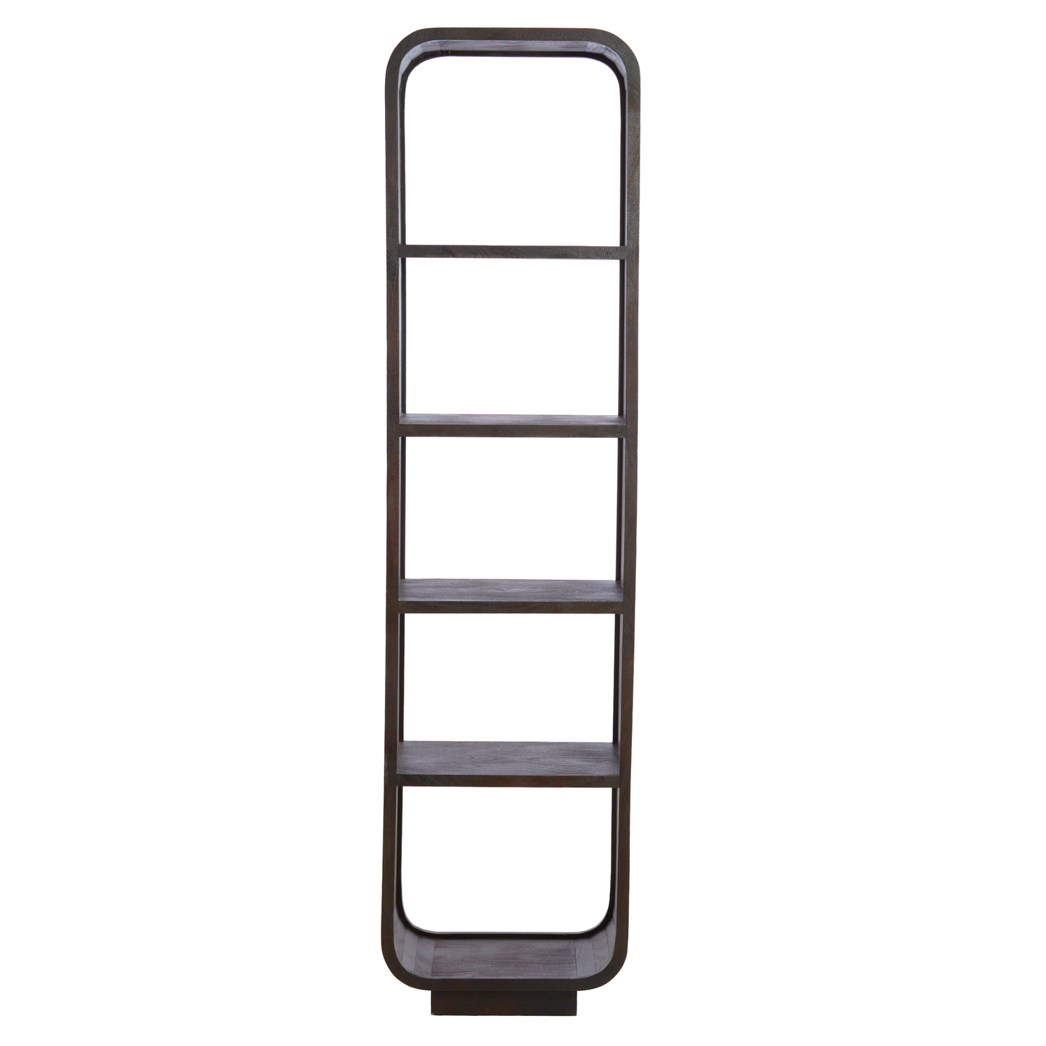 Hohes Holzregal in matt dunkel rotbrauner Optik