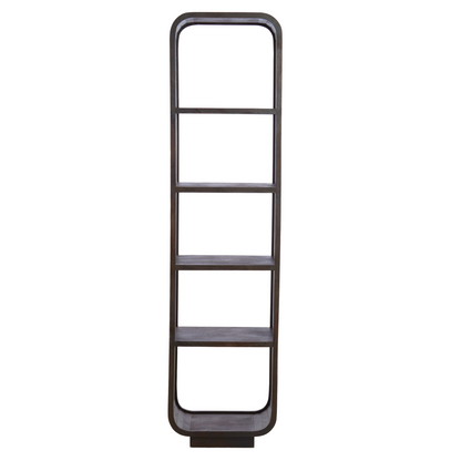 Hohes Holzregal in matt dunkel rotbrauner Optik