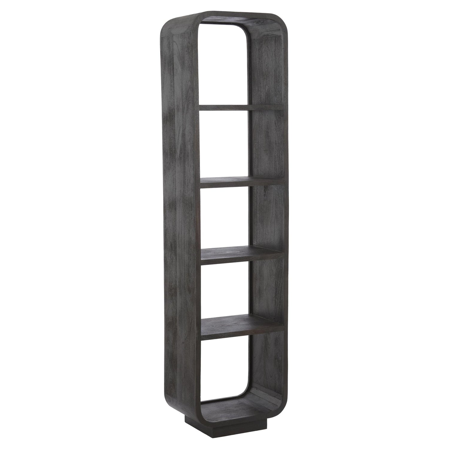 Modernes Highboard aus rotbraunem Holz mit offenen Ablagen