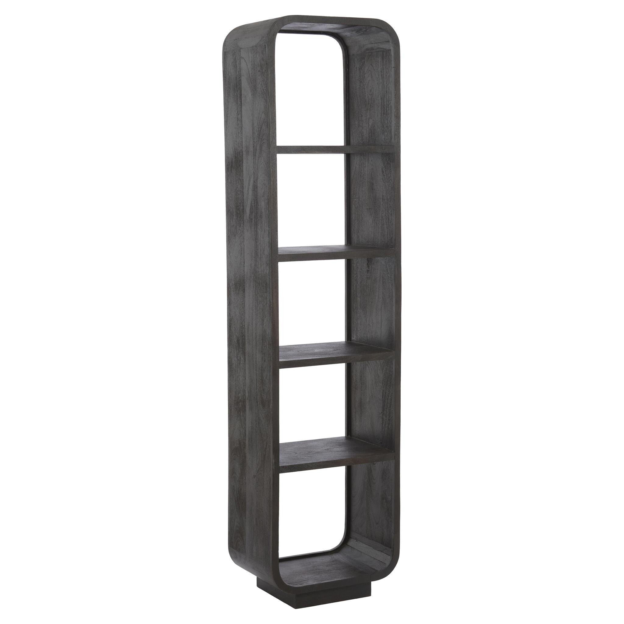 Modernes Highboard aus rotbraunem Holz mit offenen Ablagen