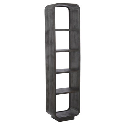 Modernes Highboard aus rotbraunem Holz mit offenen Ablagen