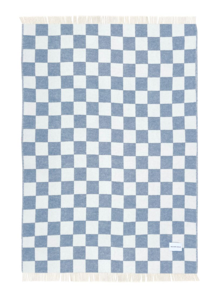 Decke Schachbrettmuster Denim-Weiß von Maison Deux