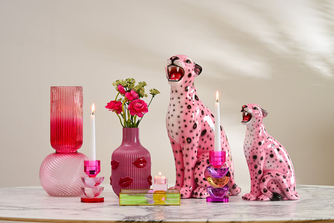 Wildkatze Dekofigur Leopard Rosa mit feinen Details