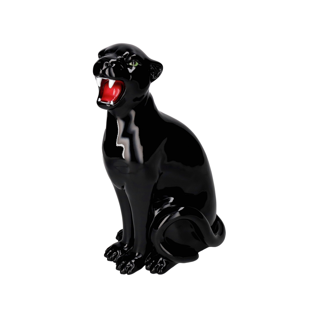 Schwarze Wildcat Leopard Figur aus Polyresin als Deko