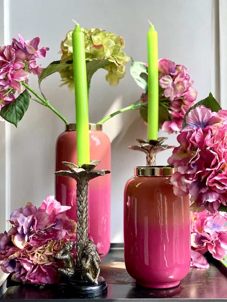 Kerzenhalter GOTHAM + Vase SAIGON magenta/korall