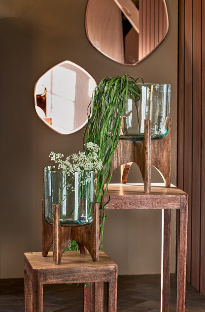 Vase JACE - Glas auf Holzfuss