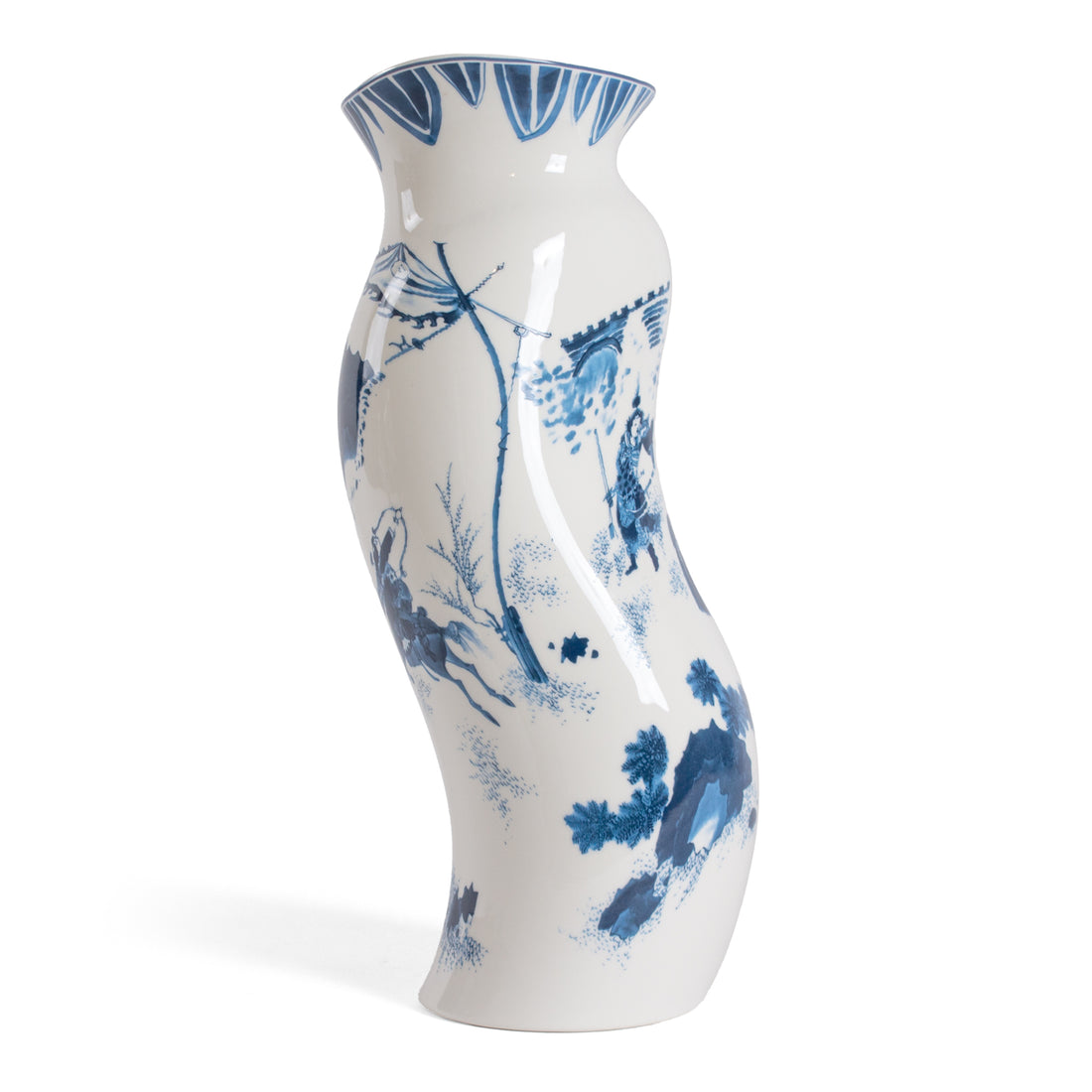 Verzerrte Porzellanvase KING WEN mit traditionellem Blaudekor