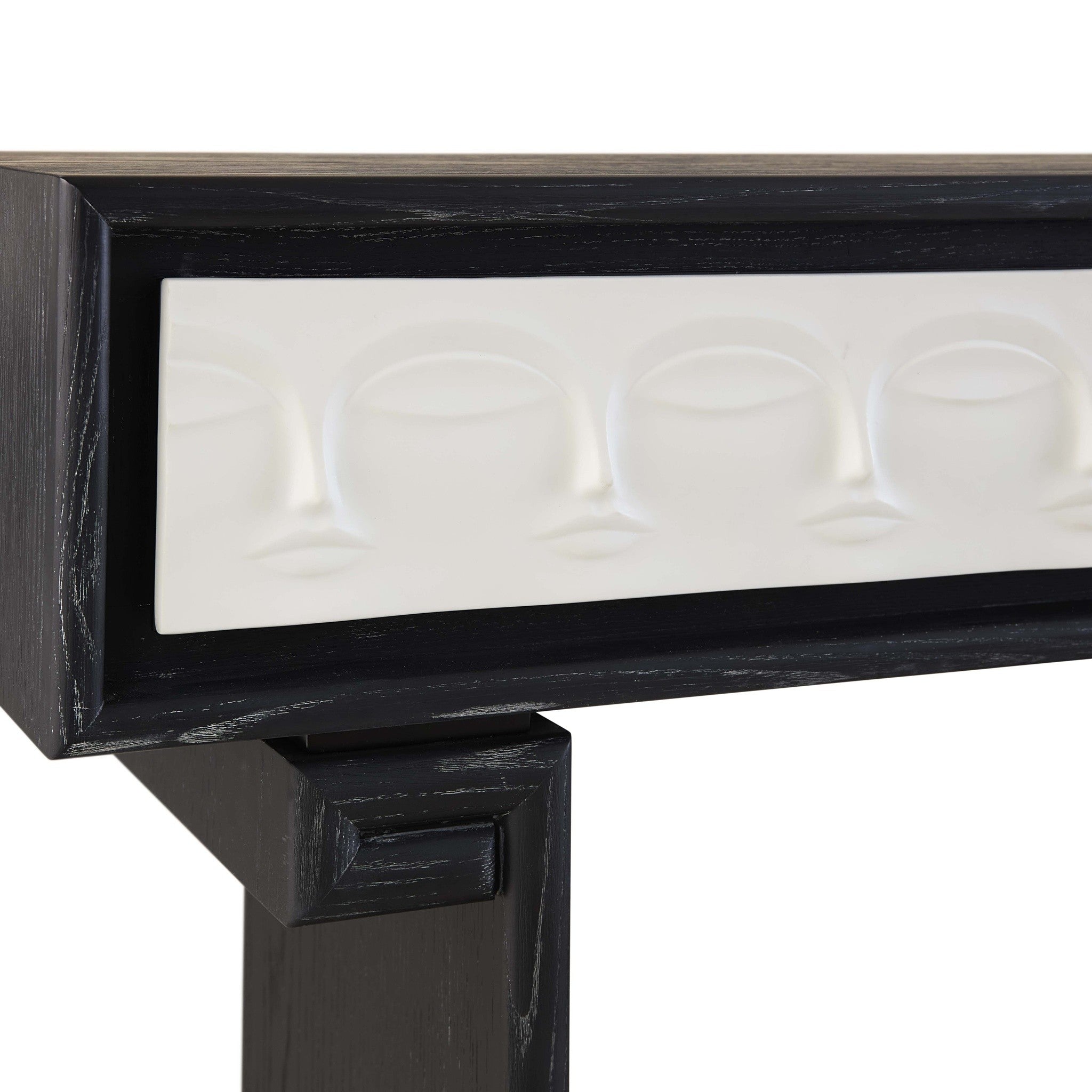 Schwarze Designer-Konsole aus ebonisierter Esche und weißem Porzellan