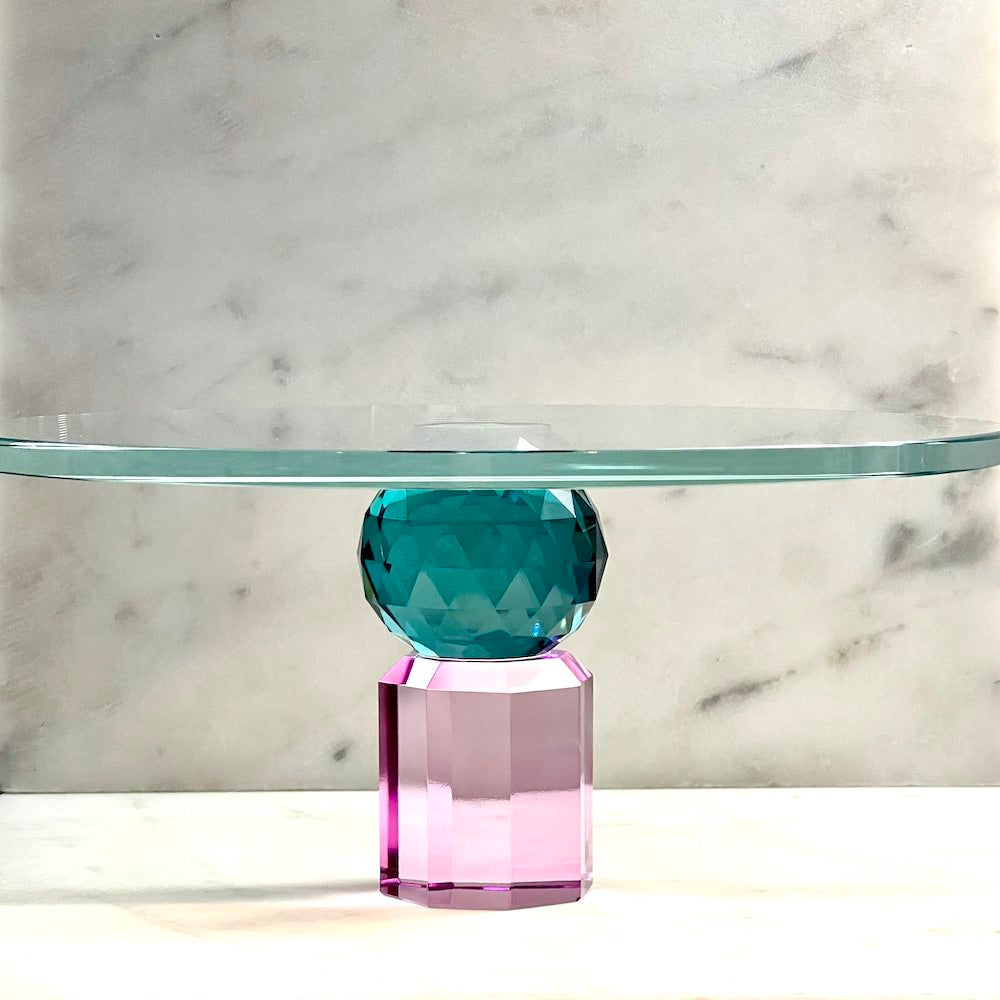Etagere und Kuchenplatte LUISA, Kristallglas, petrol/violett, 11,3xø25 cm