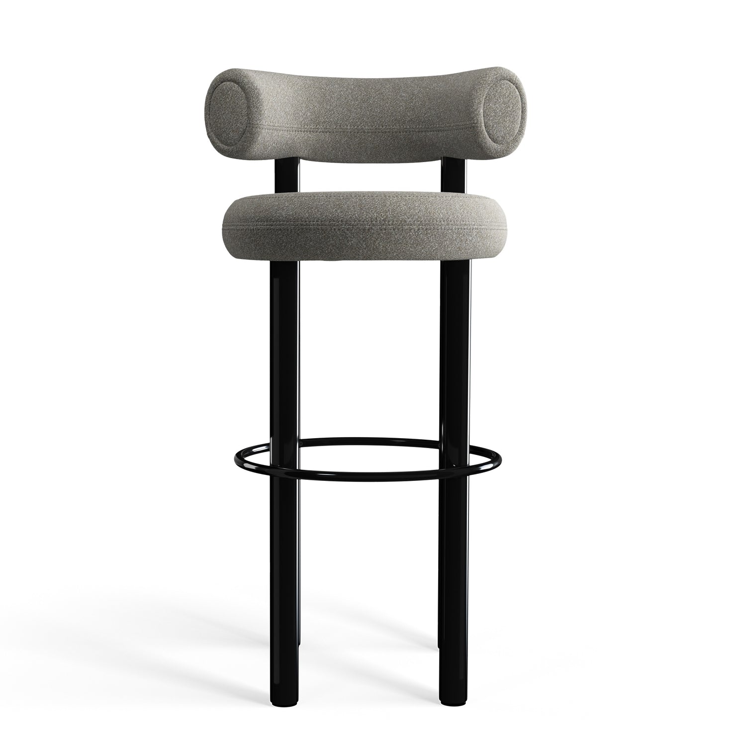 Fat Bar Stool 75 cm – Bouclé Alpine Clay | Polished Black Steel