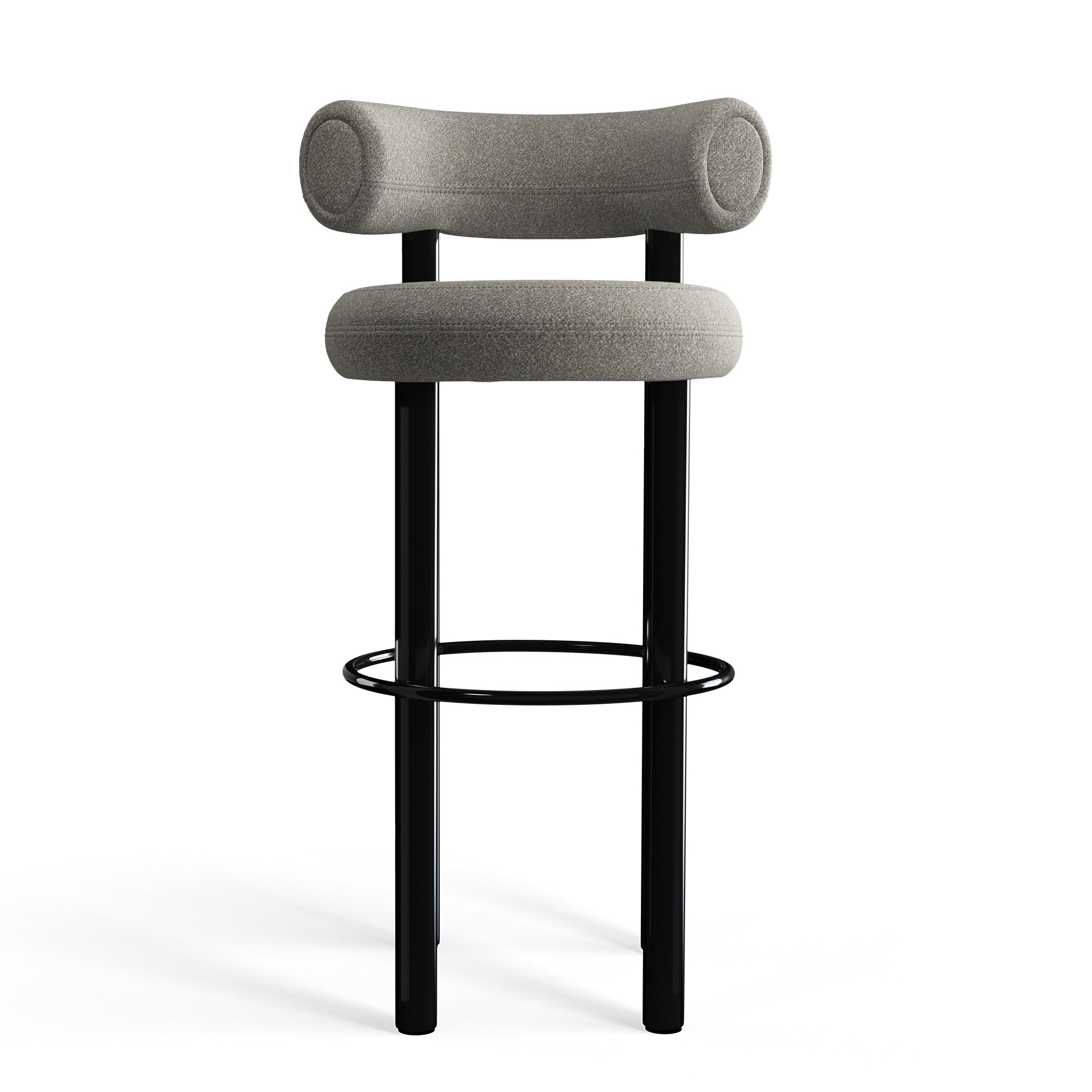 Fat Bar Stool 75 cm – Bouclé Alpine Clay | Polished Black Steel