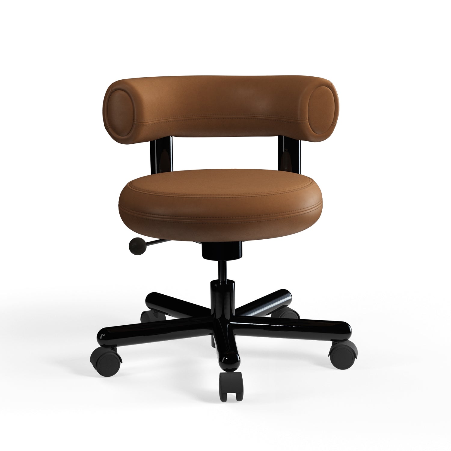Fat Work Chair Cognac Leder – Gepolsterter Design Bürostuhl mit Rollen