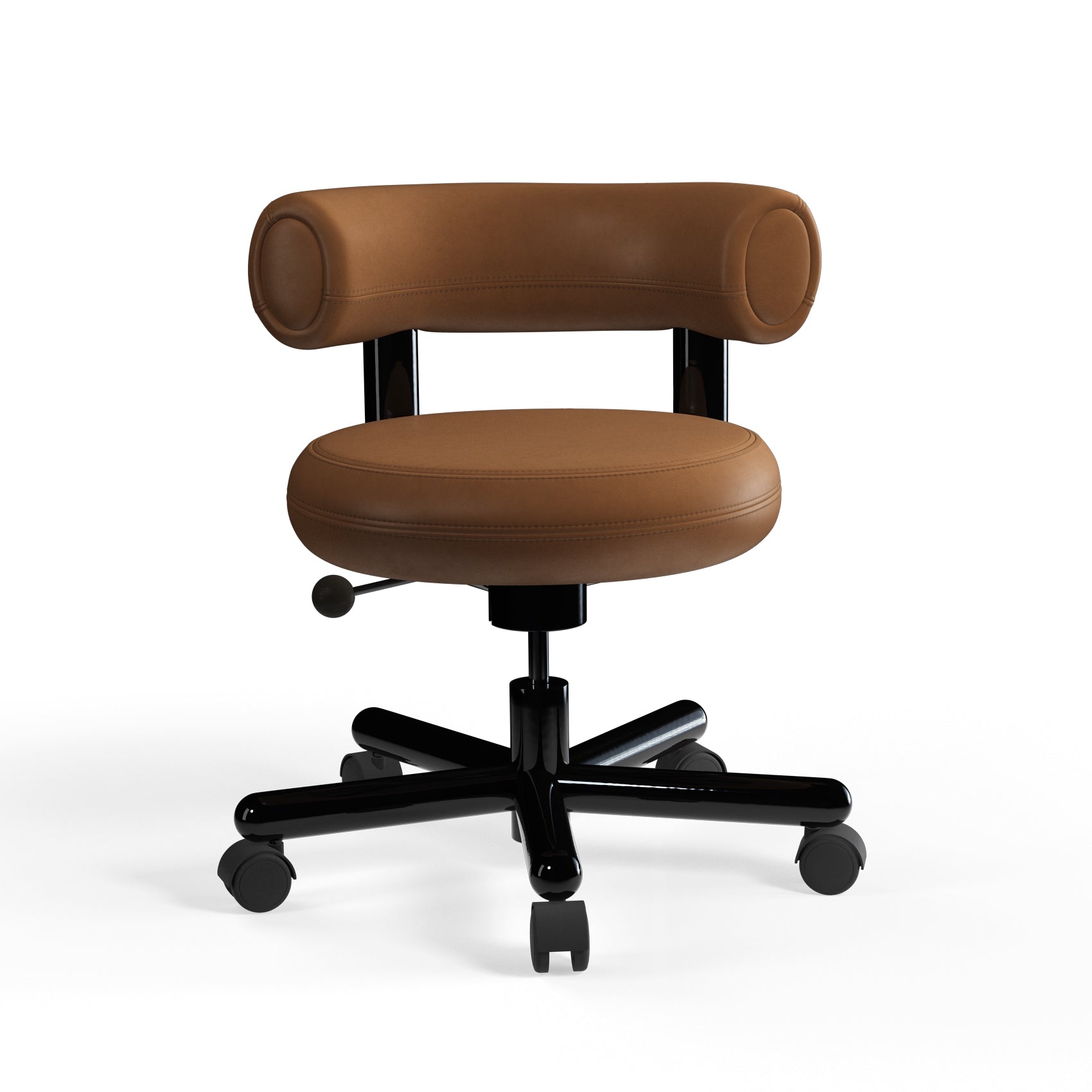 Fat Work Chair Cognac Leder – Gepolsterter Design Bürostuhl mit Rollen