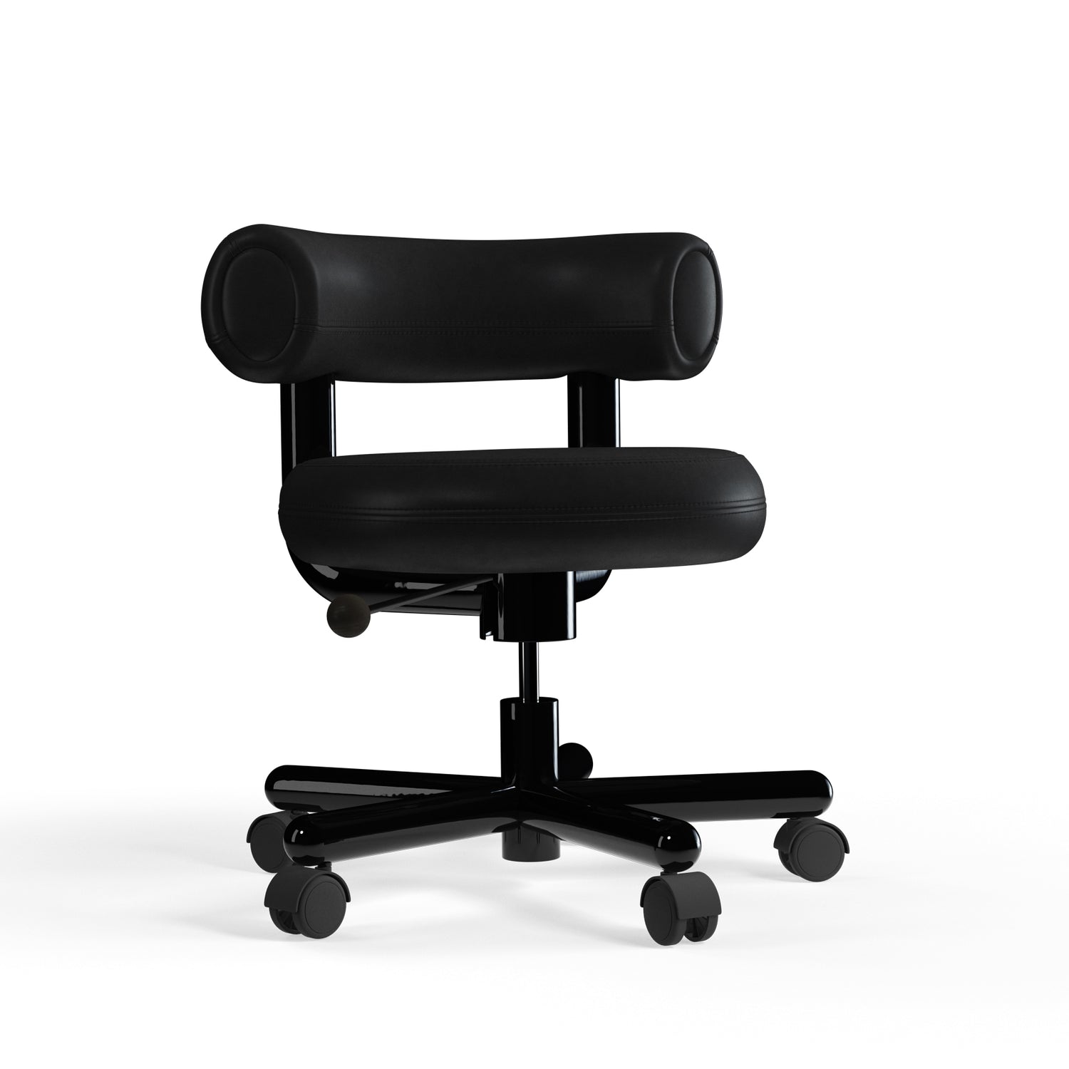 Fat Work Chair Black Leather – Gepolsterter Design Bürostuhl mit Rollen