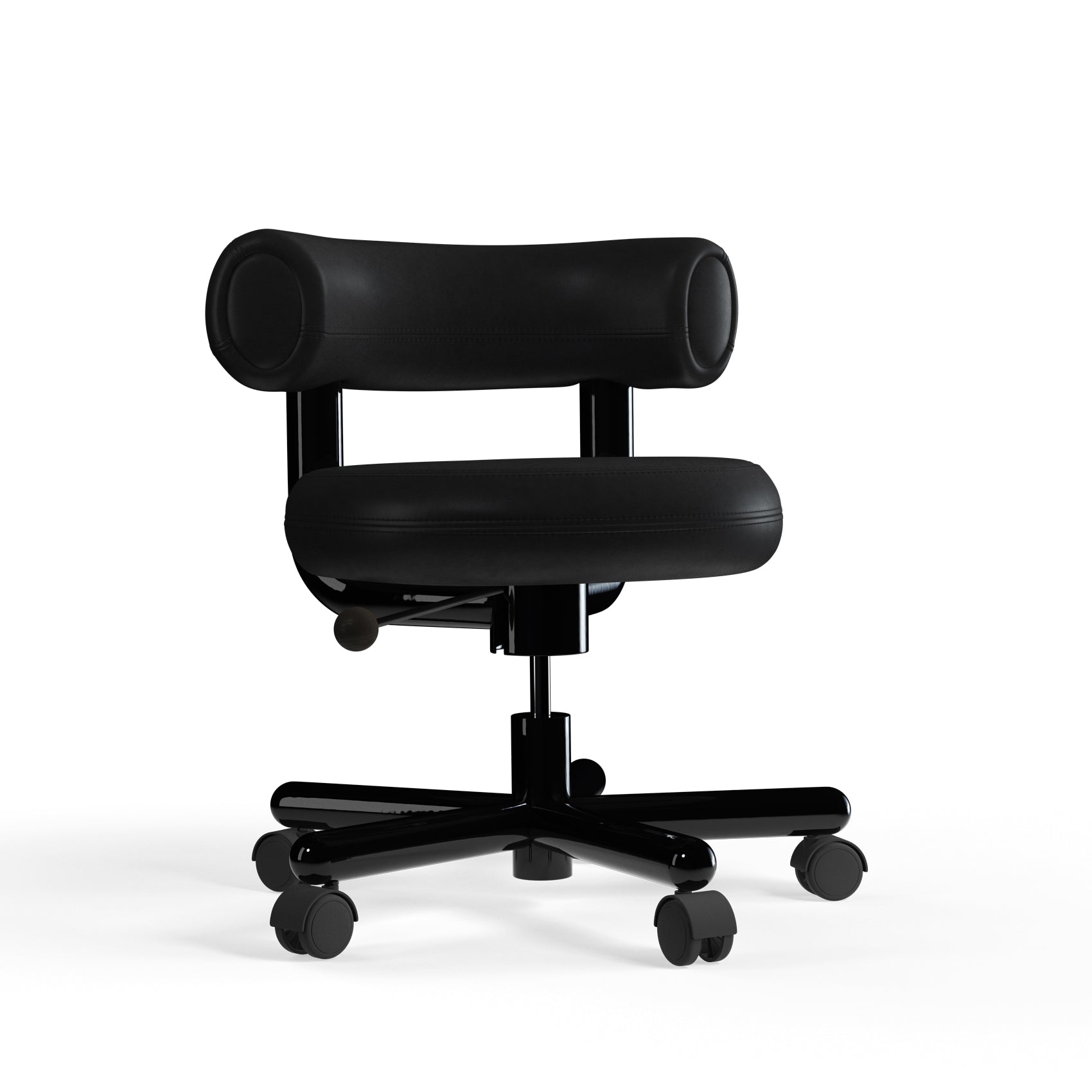 Fat Work Chair Black Leather – Gepolsterter Design Bürostuhl mit Rollen