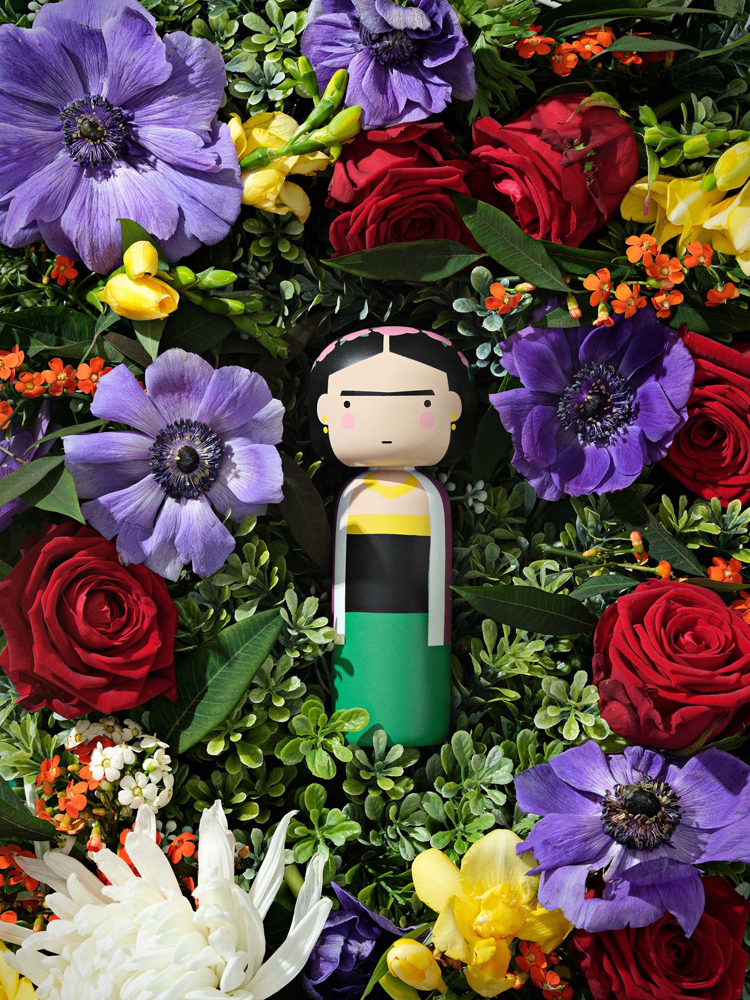 Kokeshi-Puppe FRIDA 18 cm von Lucie Kaas in Blumen