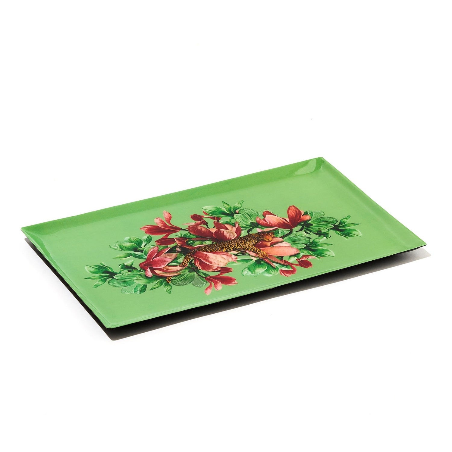 Design Ablagetablett mit Leopard zwischen Blüten