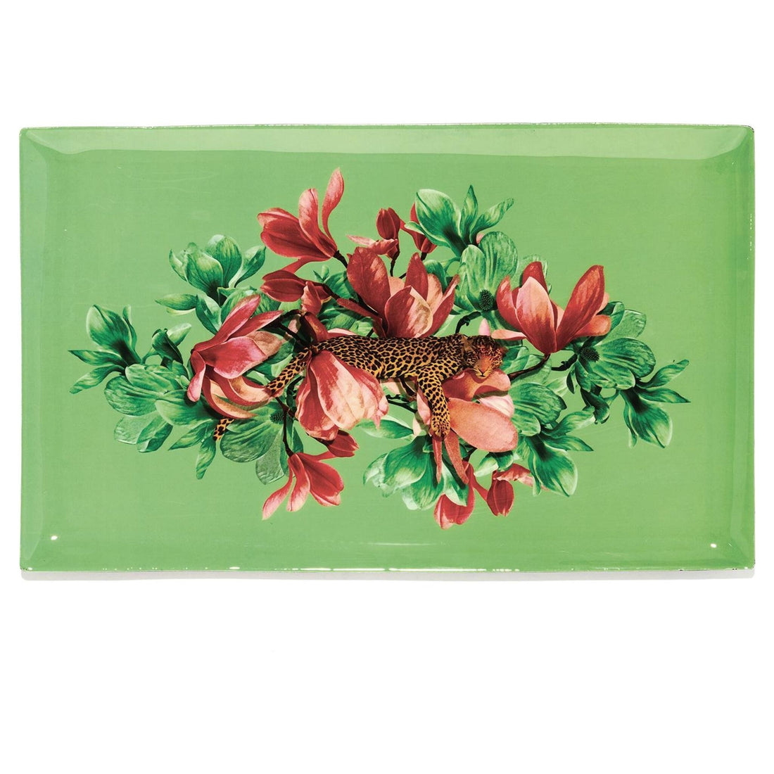 Gangzai rechteckiges Vide-Poche mit Leopardenmotiv und Blumen