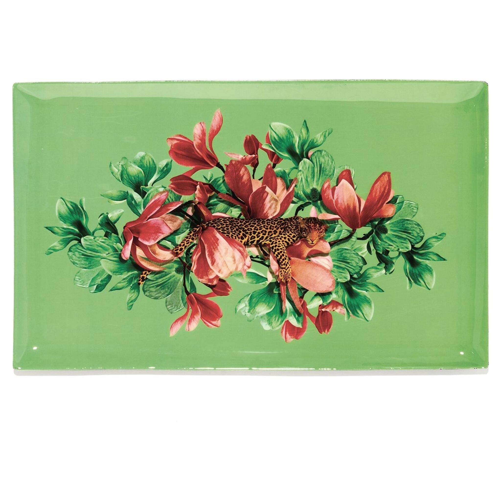 Gangzai rechteckiges Vide-Poche mit Leopardenmotiv und Blumen
