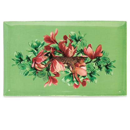 Gangzai rechteckiges Vide-Poche mit Leopardenmotiv und Blumen