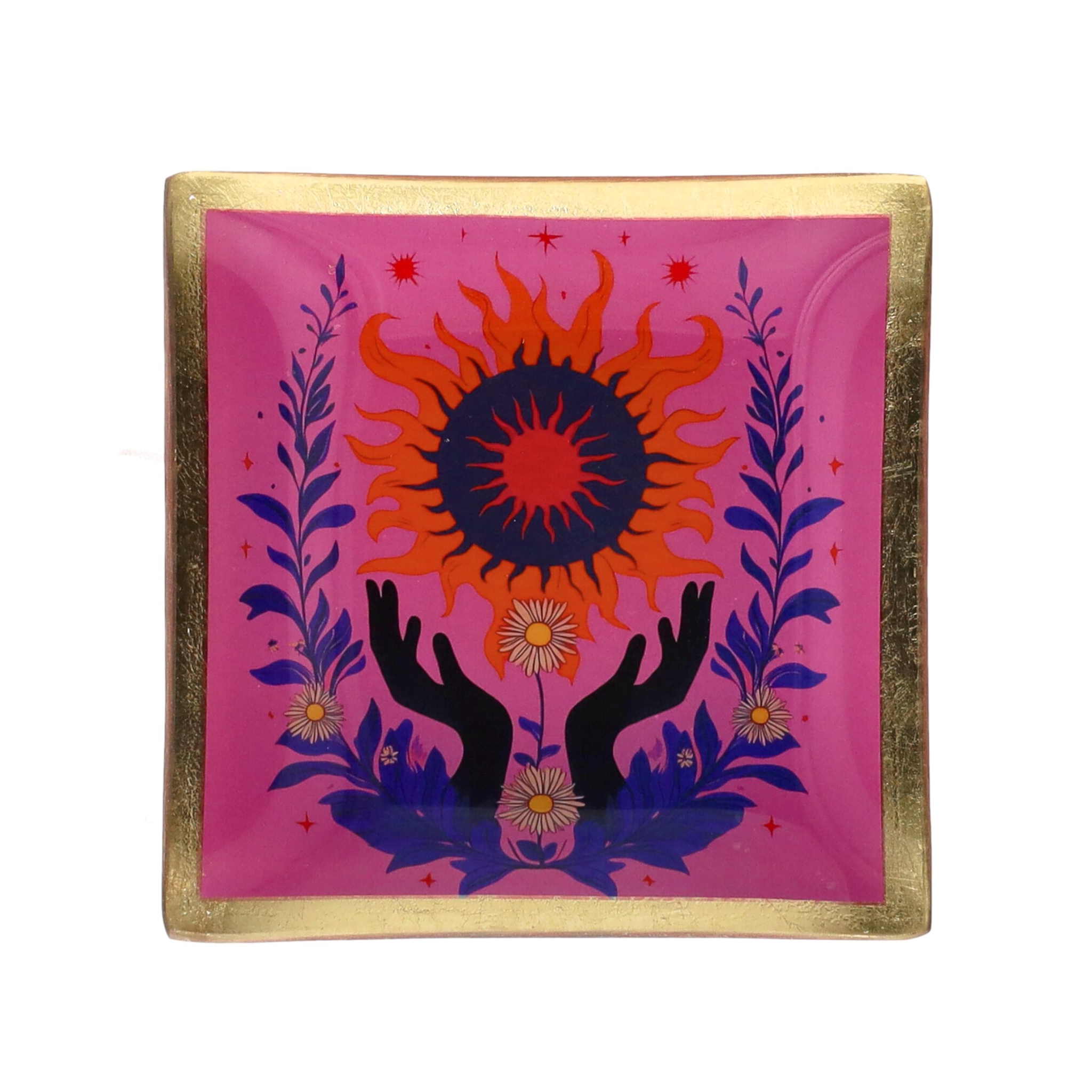 Rosa Glasteller mit Sonnenmotiv von GiftCompany