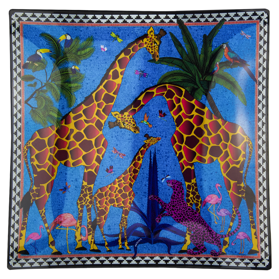 Glasplatte Giraffe Blue mit exotischem Jungle-Motiv von Ortigia Sicilia