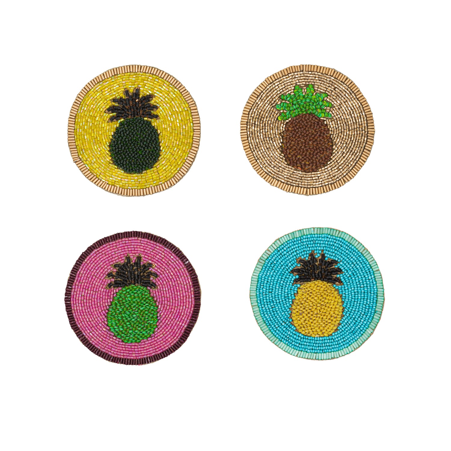 Untersetzer &quot;Pineapple&quot; – handbestickt mit Glasperlen im 4er-Set von Joanna Buchanan