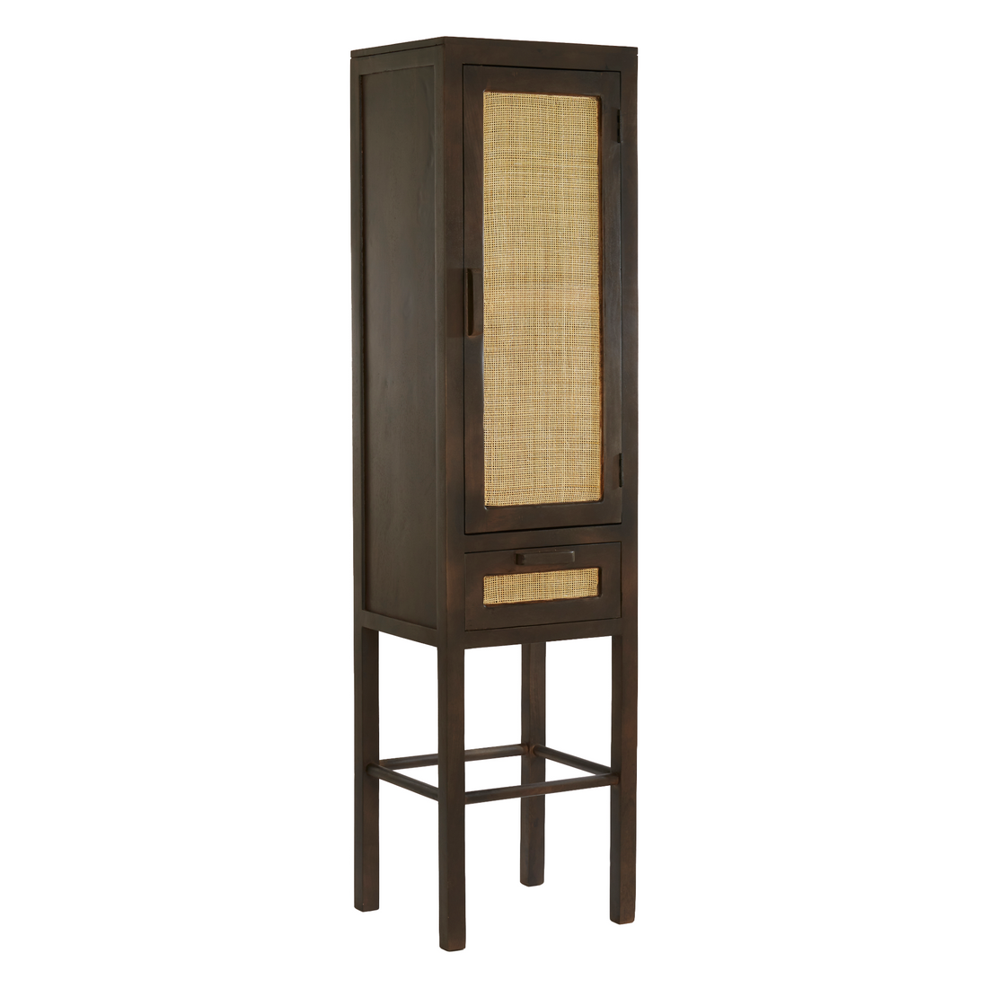 Hochwertiges Highboard aus Mangoholz und Rattangeflecht 45x40x180 cm in Braun