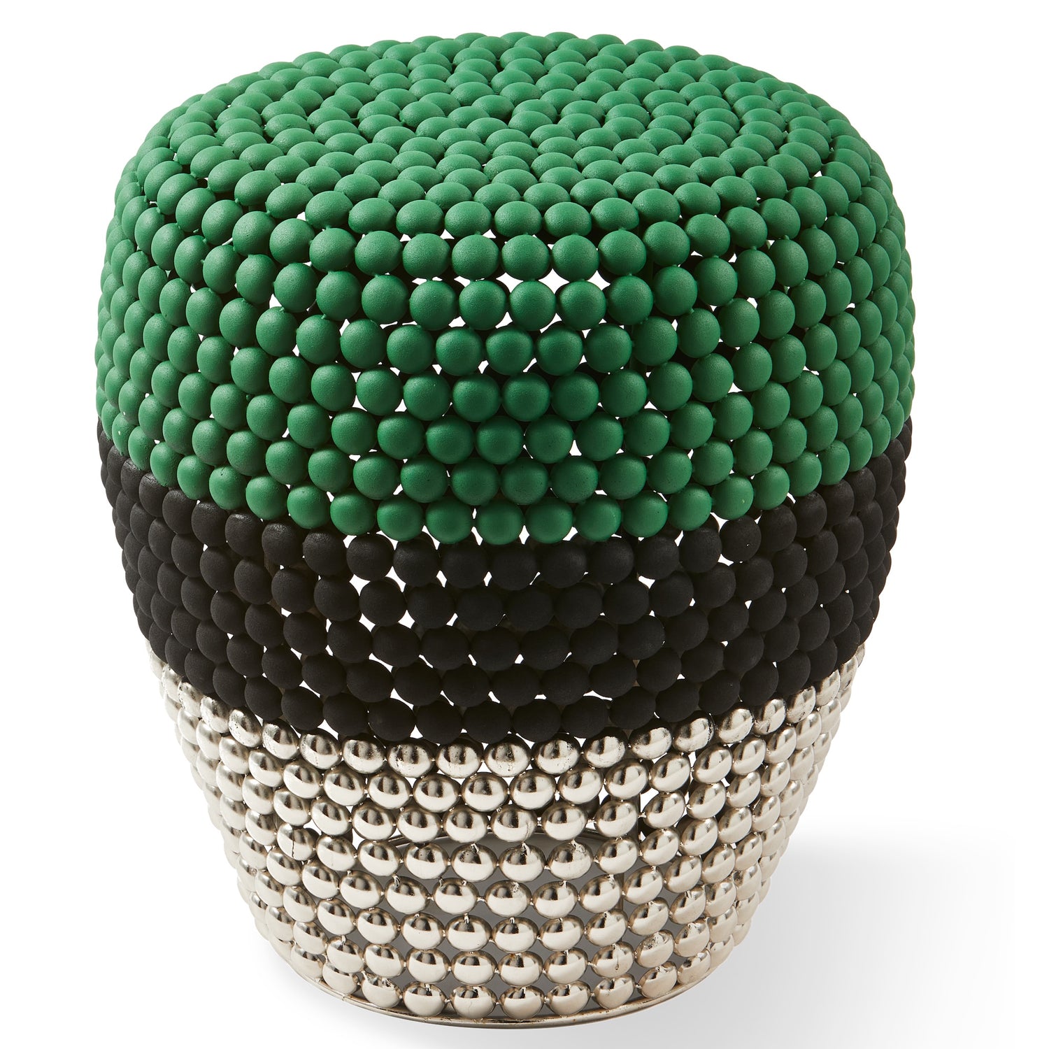 Striped Dot Stool – Design Hocker aus Metall mit Kugelstruktur in Grün/Schwarz/Gold
