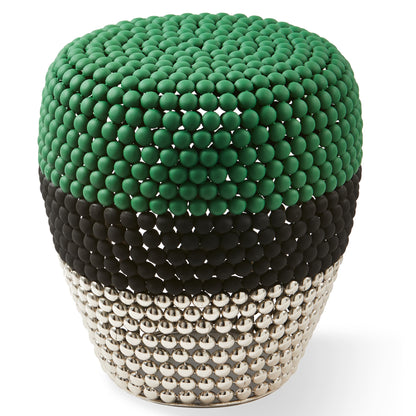 Striped Dot Stool – Design Hocker aus Metall mit Kugelstruktur in Grün/Schwarz/Gold