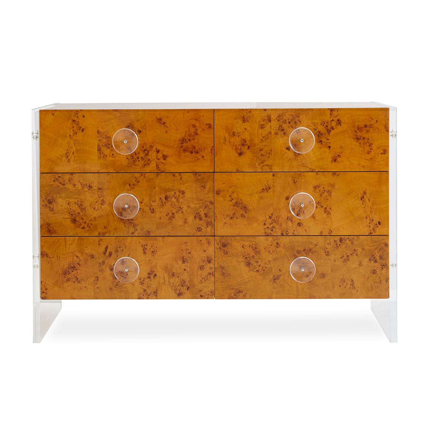 BOND SIX-DRAWER Kommode von Jonathan Adler aus Wurzelholz mit Acrylseiten